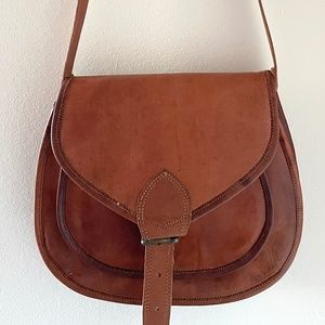 Women 13 Inch Vintage Style Genuine Brown Ladies Tote Travel Purse Leather Cross